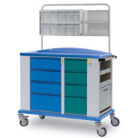 K816311 - CARRELLO MEDIKAR LARGE IN ACCIAIO VERNICIATO CON 8 CASSETTI E CON SOPRALZO