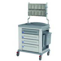 KSTD-MED6: CARRELLO MEDICAZIONE STANDARD IN ACCIAIO VERNICIATO CON CHIUSURA A CHIAVE E DISPENSER A 10 CASSETTI