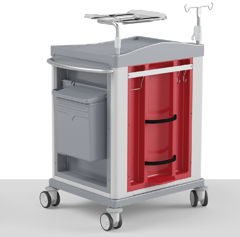 KSM-EM1: CARRELLO EMERGENZA SMALL (CHIUSURA A SIGILLO E TAVOLA MASSAGGIO CARDIACO, ALLOGGIO POSTERIORE PORTA BOMBOLA) - immagine 2