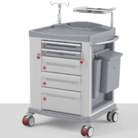 KSM-EM1: CARRELLO EMERGENZA SMALL (CHIUSURA A SIGILLO E TAVOLA MASSAGGIO CARDIACO, ALLOGGIO POSTERIORE PORTA BOMBOLA)