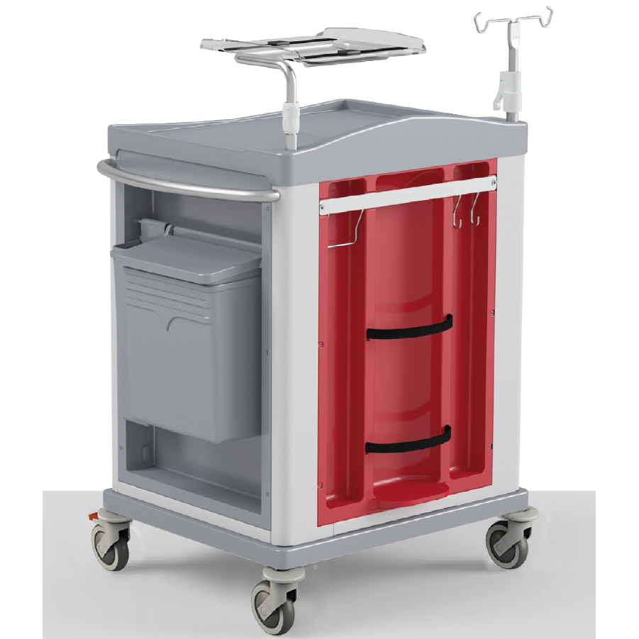 KSM-EM1S: CARRELLO EMERGENZA SMALL (CHIUSURA A SIGILLO E TAVOLA MASSAGGIO CARDIACO, ALLOGGIO POSTERIORE PORTA BOMBOLA, RUOTE SINGOLE) - immagine 2